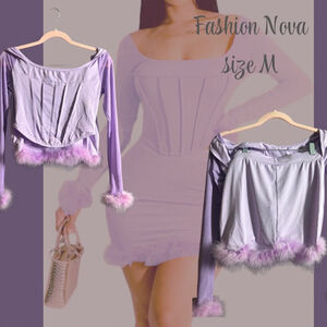 Fashion Nova Lavender Off-Shoulder Top with Fur Trim